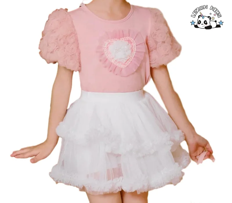 LEZONKIDS - Summer Baby Girls Clothing Set Short Sleeve T-shirt Puffy Tutu 2pcs Skirt Set for 2-14 Years Girls
